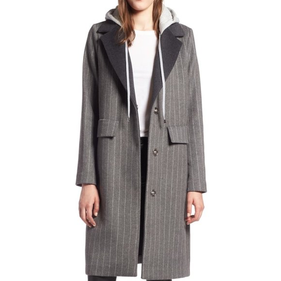 NWT Kendall Kylie Gray Pinstripe Wool Coat Jacket